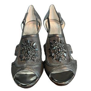 Anne Klein Snakeskin Peep Toe Jeweled Beads Heels 9.5